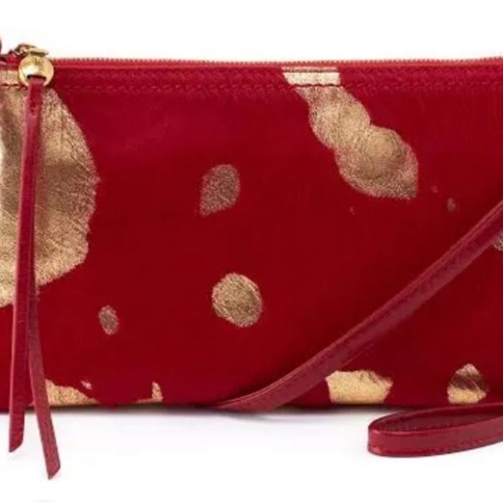HOBO Darcy Crossbody Convertible Wristlet in red with gold metallic cow hide